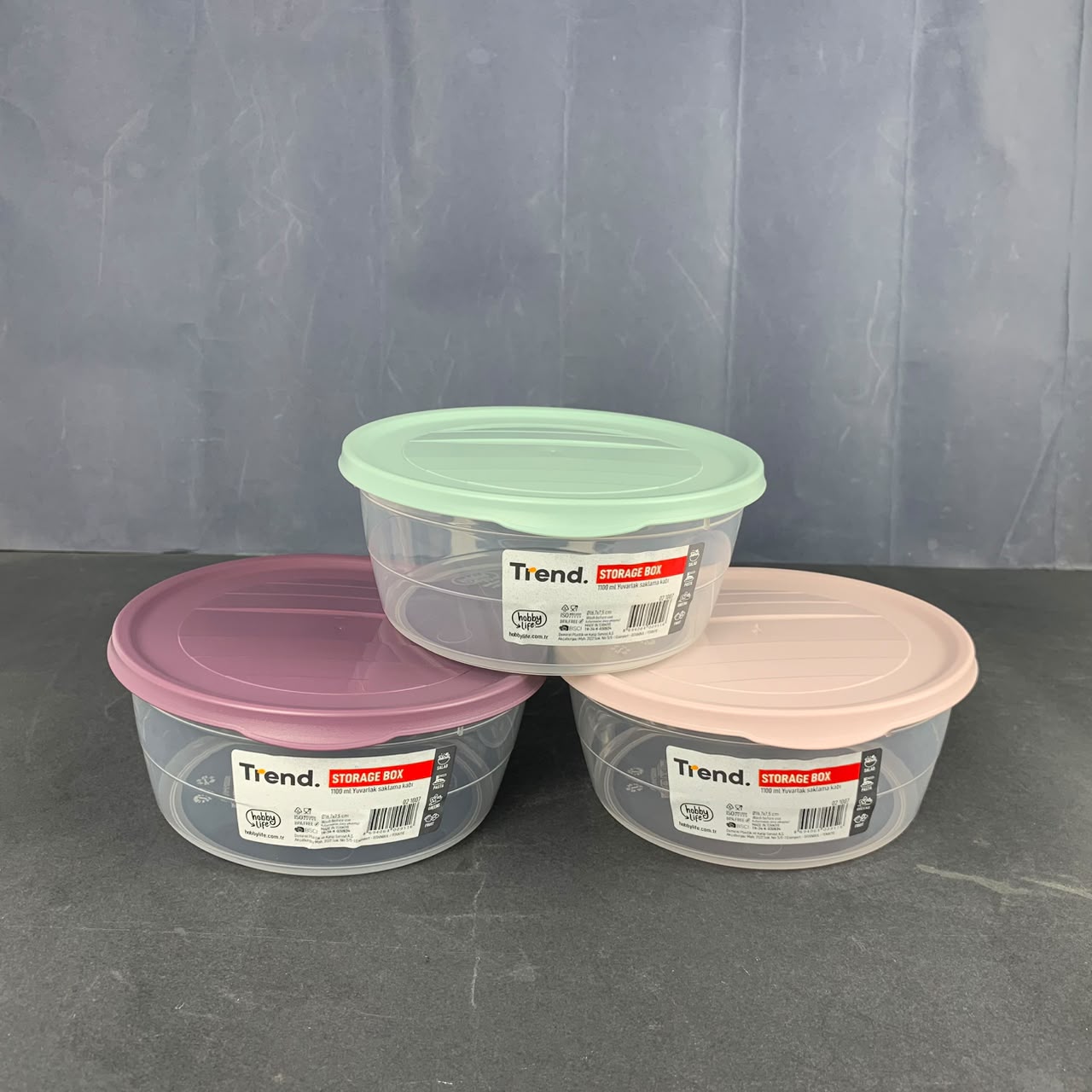 02 1007 (3) 1.1LT ROUND TREND STORAGE BOX - Image 1