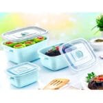 طقم3 علب مستطيله بغطاء للميكرويف ألوان مختلفه 0.5+1.0+2.0 لتر