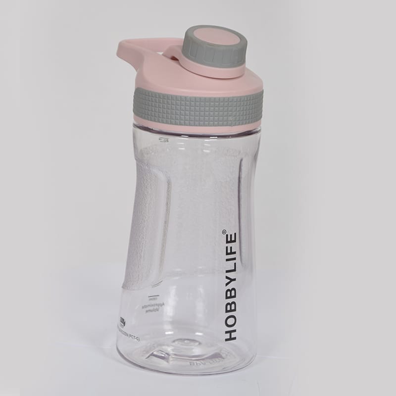 61200-cover pink زجاجة مياه 530 مللي شفاف بغطاء روز - الصورة 1